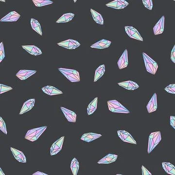 Seamless pattern with small pink and blue crystals gems on black background Stock Illustration