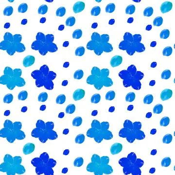 Seamless pattern of small simple watercolor blue flowers on a white backgroun Illustrazione stock
