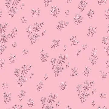 Seamless pattern with small, tiny wildflowers on an pink background. Stock Illustration