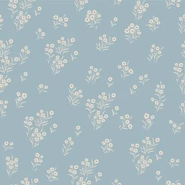Seamless pattern with small, tiny wildflowers on a light background. Stock Illustration