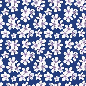 Seamless pattern small white flowers on dark blue background Stock Illustration