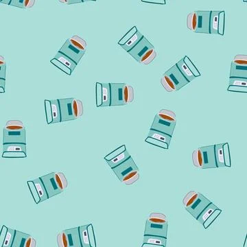 Seamless pattern smart automatic pet feeder cartoon vector Stock Illustration