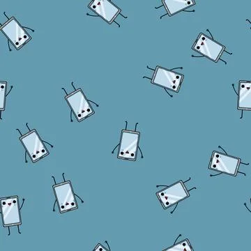Seamless pattern smart phone character cartoon vector イラスト素材