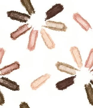 Seamless pattern of smashed, neutral toned eyeshadow make up palette isolated on Stock Photos