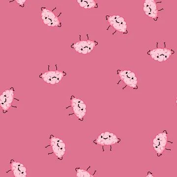 Seamless pattern smhappy brain character cartoon vector Illustration