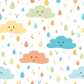 Seamless pattern smile clouds colorful background kids vector illustration 스톡 일러스트