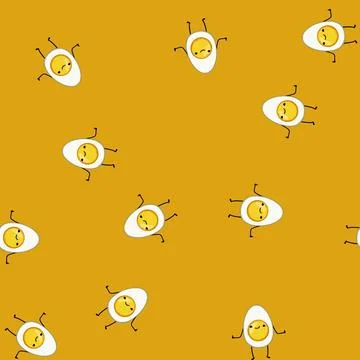 Seamless pattern smile egg character cartoon vector Stock Illustration