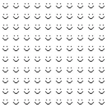Seamless pattern with smile icons. Pixel art. Stock Illustration