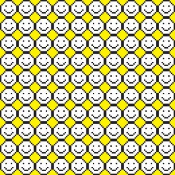 Seamless pattern with smile icons. Pixel art. Stock Illustration