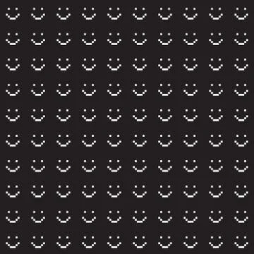 Seamless pattern with smile icons. Pixel art. Stock Illustration