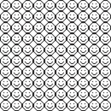 Seamless pattern with smile icons. Pixel art. Stock Illustration