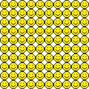 Seamless pattern with smile icons. Pixel art. Stock Illustration