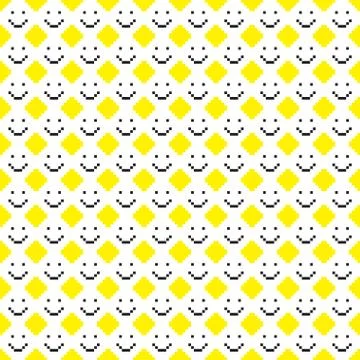 Seamless pattern with smile icons. Pixel art. Stock Illustration