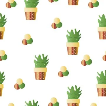 Seamless pattern with smiling cactus flowers vector Stock Illustration