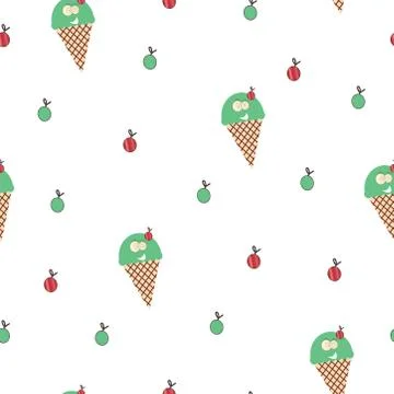 Seamless pattern with smiling cartoon ice cream vector and cherries Illustrazione stock