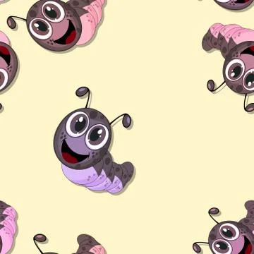 Seamless pattern with smiling caterpillar Stock Illustration
