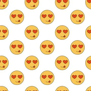 Seamless pattern with a smiling face and eyes hearts. Emoji background. Stock Illustration