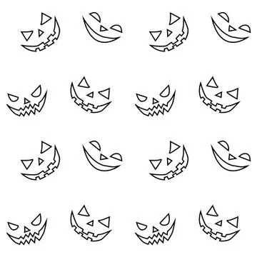 Seamless pattern of smiling faces ghosts in doodle style. Vector Halloween's  Stock Illustration