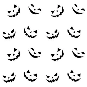 Seamless pattern of smiling faces ghosts in flat style. Vector Halloween's te Stock Illustration