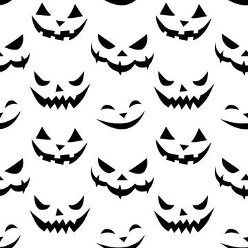 Seamless pattern of smiling faces ghosts in flat style. Vector Halloween's te Illustrazione stock