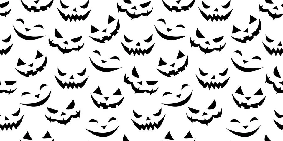 Seamless pattern of smiling faces ghosts in flat style. Vector Halloween's te Illustrazione stock