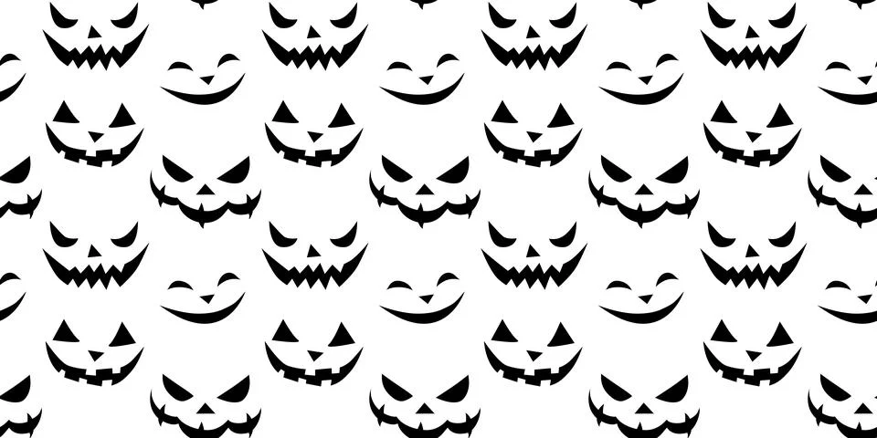 Seamless pattern of smiling faces ghosts in flat style. Vector Halloween's te 스톡 일러스트