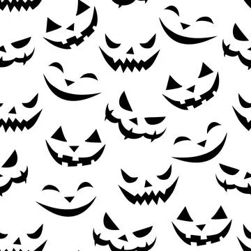 Seamless pattern of smiling faces ghosts in flat style. Vector Halloween's te Illustrazione stock