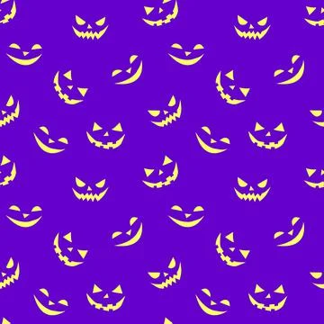 Seamless pattern of smiling faces ghosts in flat style, isolated. Vector Hall Stock Illustration