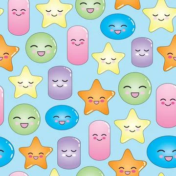 Seamless pattern smiling geometric characters Stock Illustration