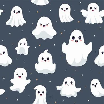 Seamless pattern with smiling ghosts for Halloween. Vector flat style illus.. Illustrazione stock