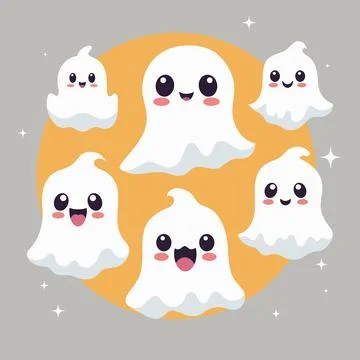 Seamless pattern with smiling ghosts for Halloween. Vector flat style illus.. Illustrazione stock
