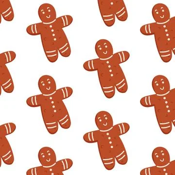 Seamless pattern with smiling gingerbread man in flat style. Perfect for Stock Illustration