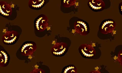 Seamless pattern with smiling halloween pumpkins. horror style. Stock Illustration