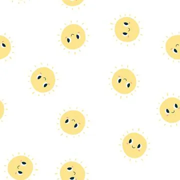 Seamless pattern with smiling kawaii sun. Vector hand drawn texture for wrapping 스톡 일러스트