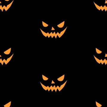 Seamless pattern of smiling scary faces in flat style. Halloween's vector bac Stock Illustration
