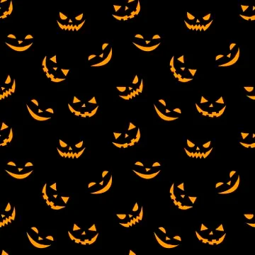 Seamless pattern of smiling scary faces in flat style. Halloween's vector bac Stock Illustration