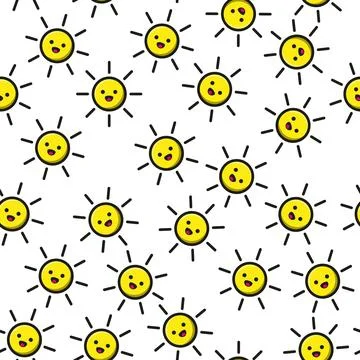 Seamless pattern smiling sun on white background Stock Illustration