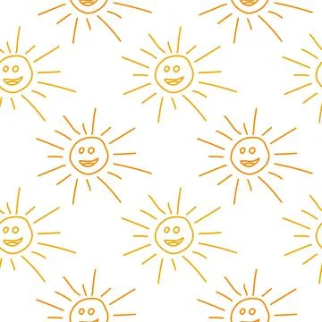 Seamless Pattern of Smiling Suns on White Background Illustrazione stock