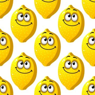 Seamless pattern of smiling yellow lemons Illustrazione stock