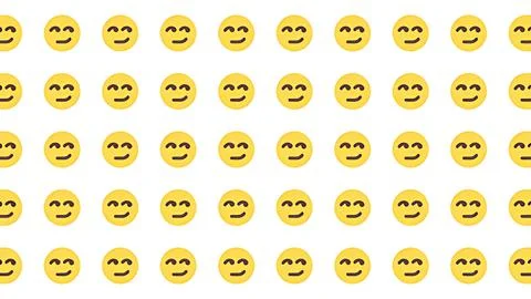 Seamless pattern of smirking yellow emoji faces on white background for dig.. Illustrazione stock
