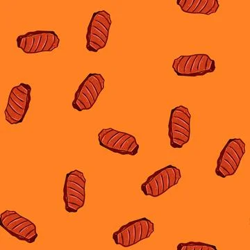Seamless pattern smoke steak grill cartoon vector Stock Illustration