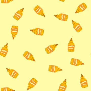 Seamless pattern smooth mustard bottle cartoon vector Stock Illustration