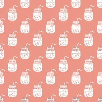 Seamless pattern with smoothie in jars and tubes. Stock Illustration