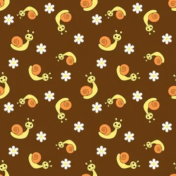 Seamless pattern with snail. Cartoon background  for kids. vector texture Stock Illustration
