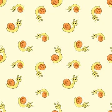Seamless pattern with snail. Cartoon background  for kids. vector texture Stock Illustration