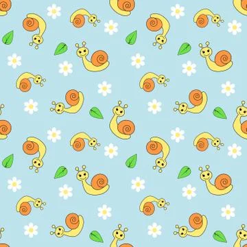 Seamless pattern with snail. Cartoon background  for kids. vector texture Stock Illustration