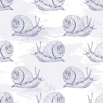 Seamless pattern snail. Drawing sketch style hand draw. Stock Illustration