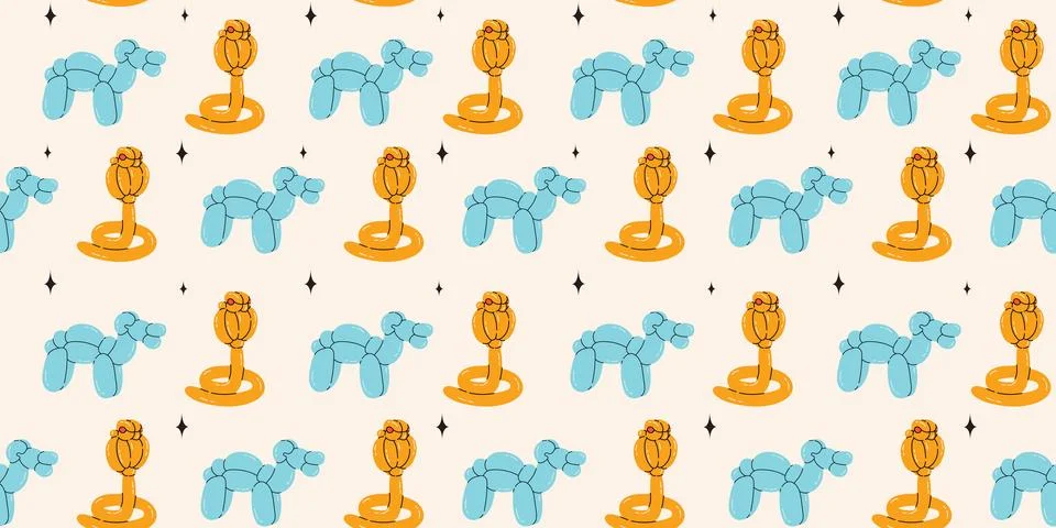 Seamless pattern with snake, camel balloons Stock Illustration