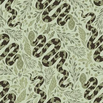 Seamless pattern snakes, plants. Boho background Stock Illustration