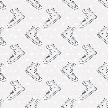 Seamless pattern with sneakers and polka dot. Illustrazione stock